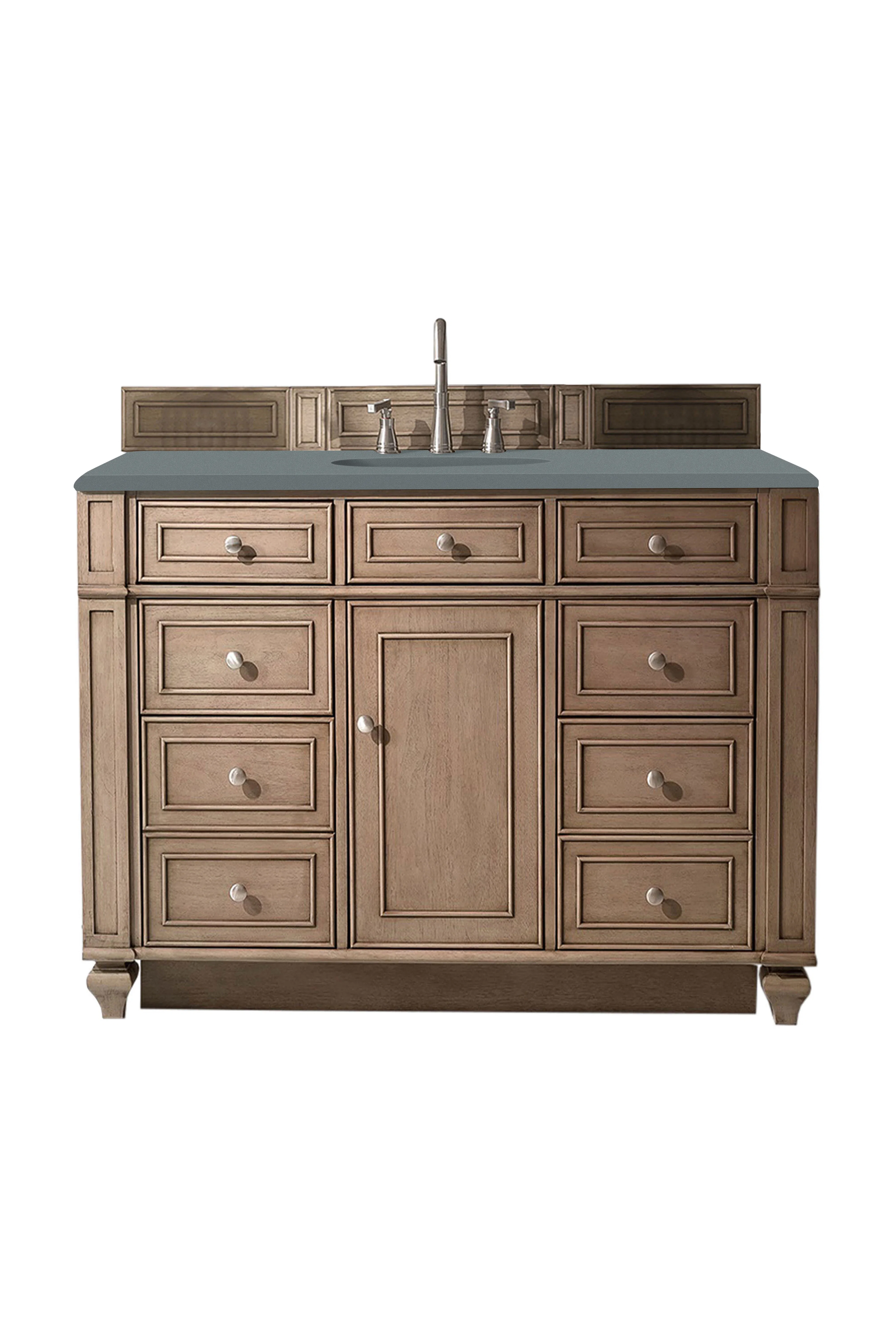 Bristol 48" Single Vanity, Whitewashed Walnut w/ 3 CM Cala Blue Silestone Top