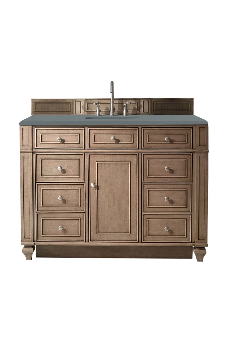 Bristol 48" Single Vanity, Whitewashed Walnut w/ 3 CM Cala Blue Silestone Top