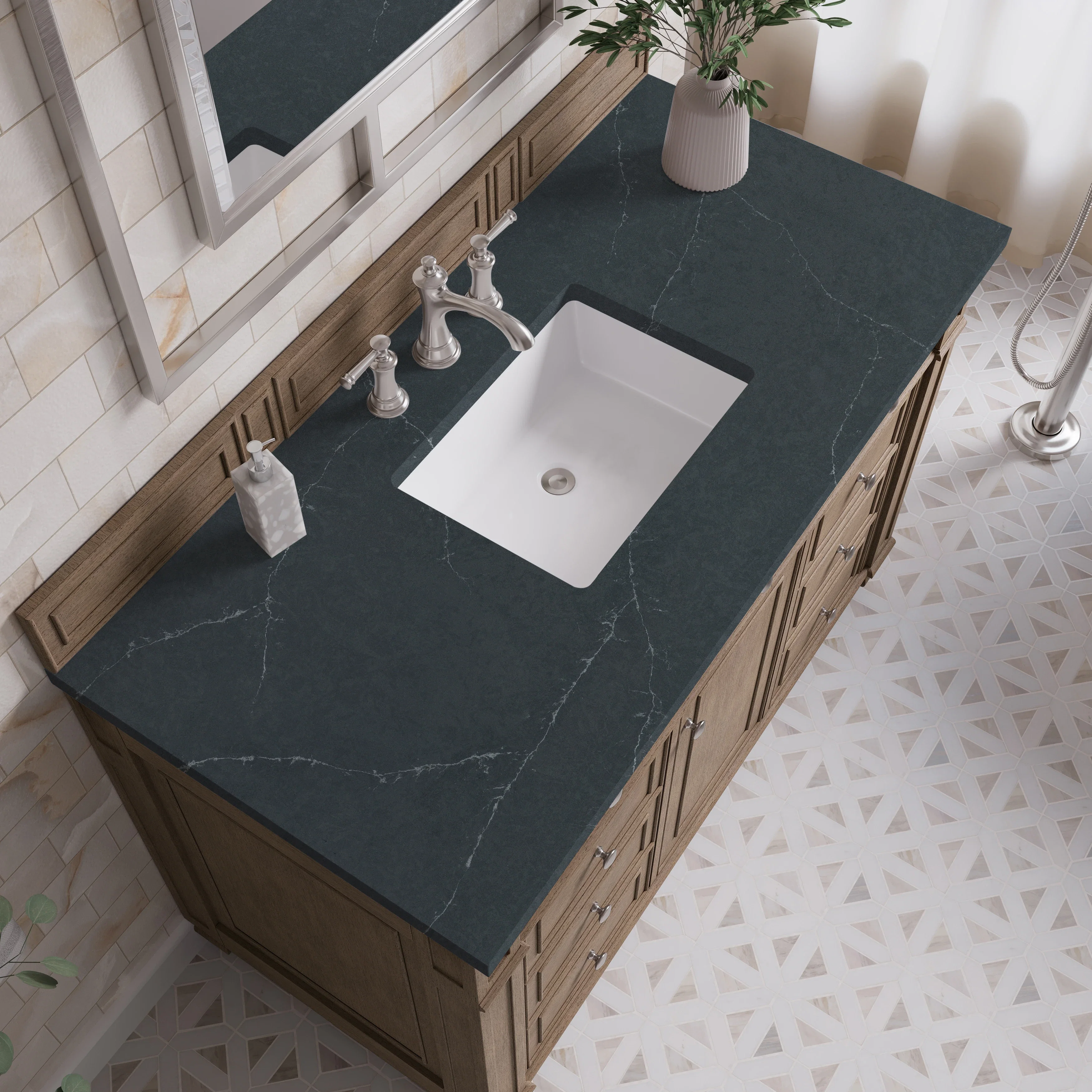 Bristol 48" Single Vanity, Whitewashed Walnut w/ 3 CM Charcoal Soapstone Silestone Top