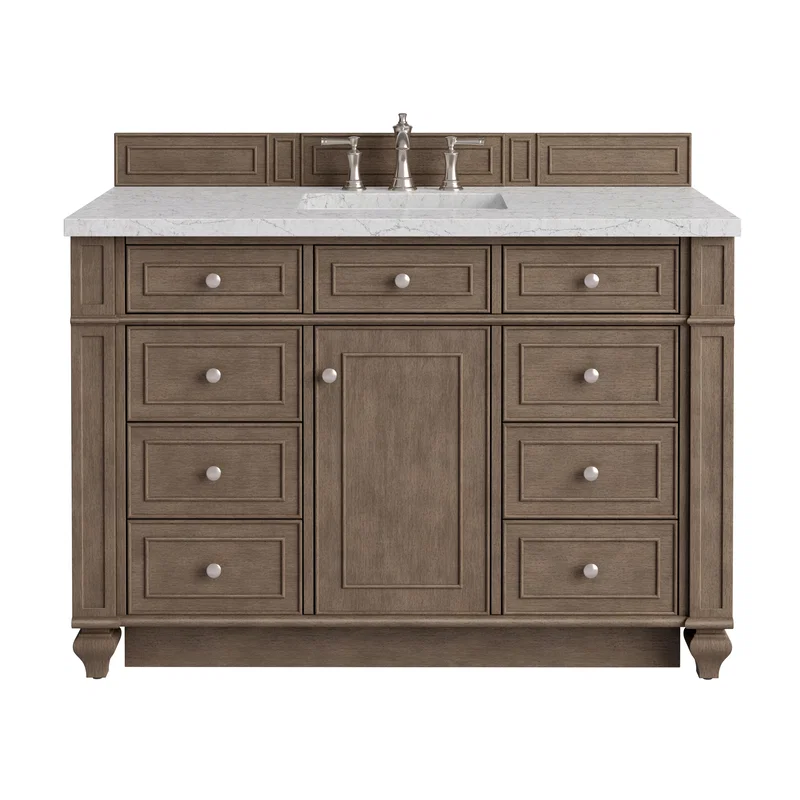 Bristol 48" Single Vanity, Whitewashed Walnut w/ 3 CM Eternal Jasmine Pearl Silestone Top