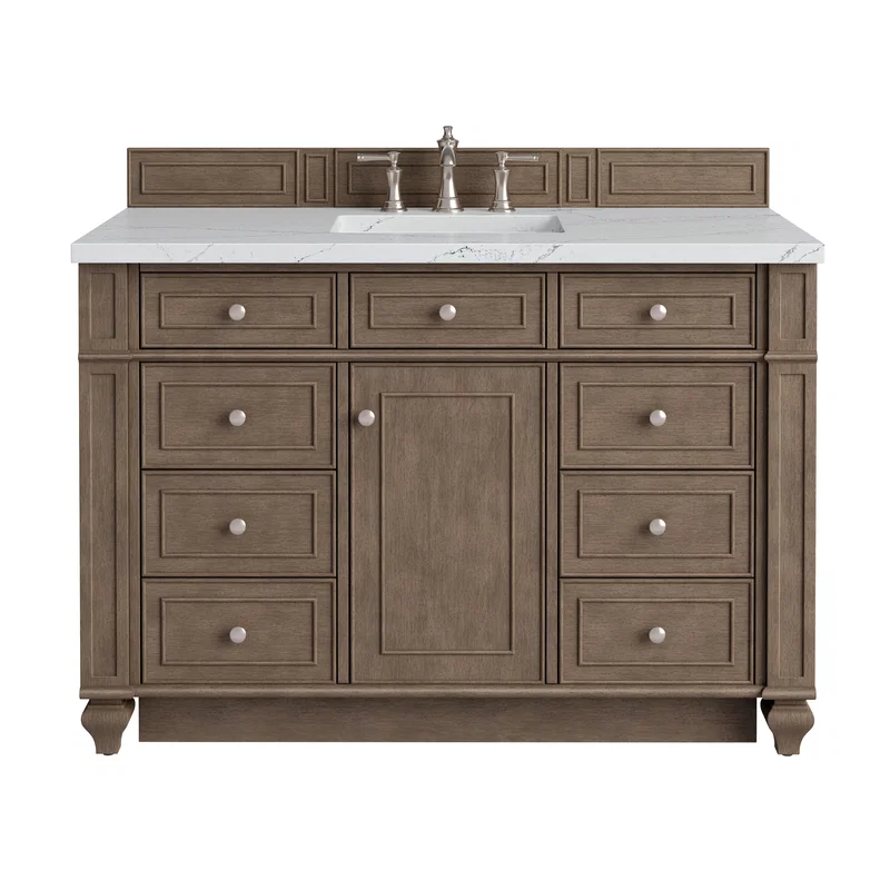 Bristol 48" Single Vanity, Whitewashed Walnut w/ 3 CM Ethereal Noctis Silestone Top