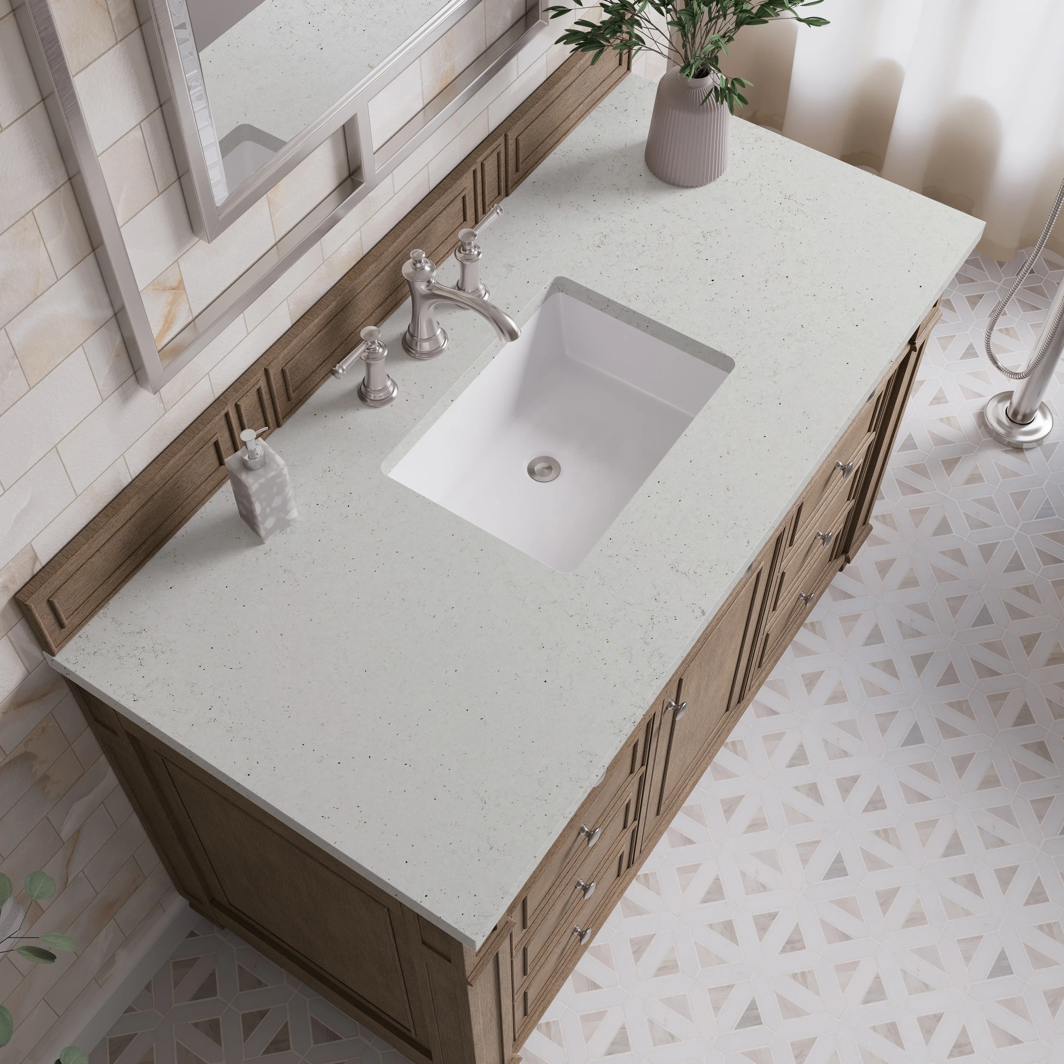 Bristol 48" Single Vanity, Whitewashed Walnut w/ 3 CM Lime Delight Silestone Top
