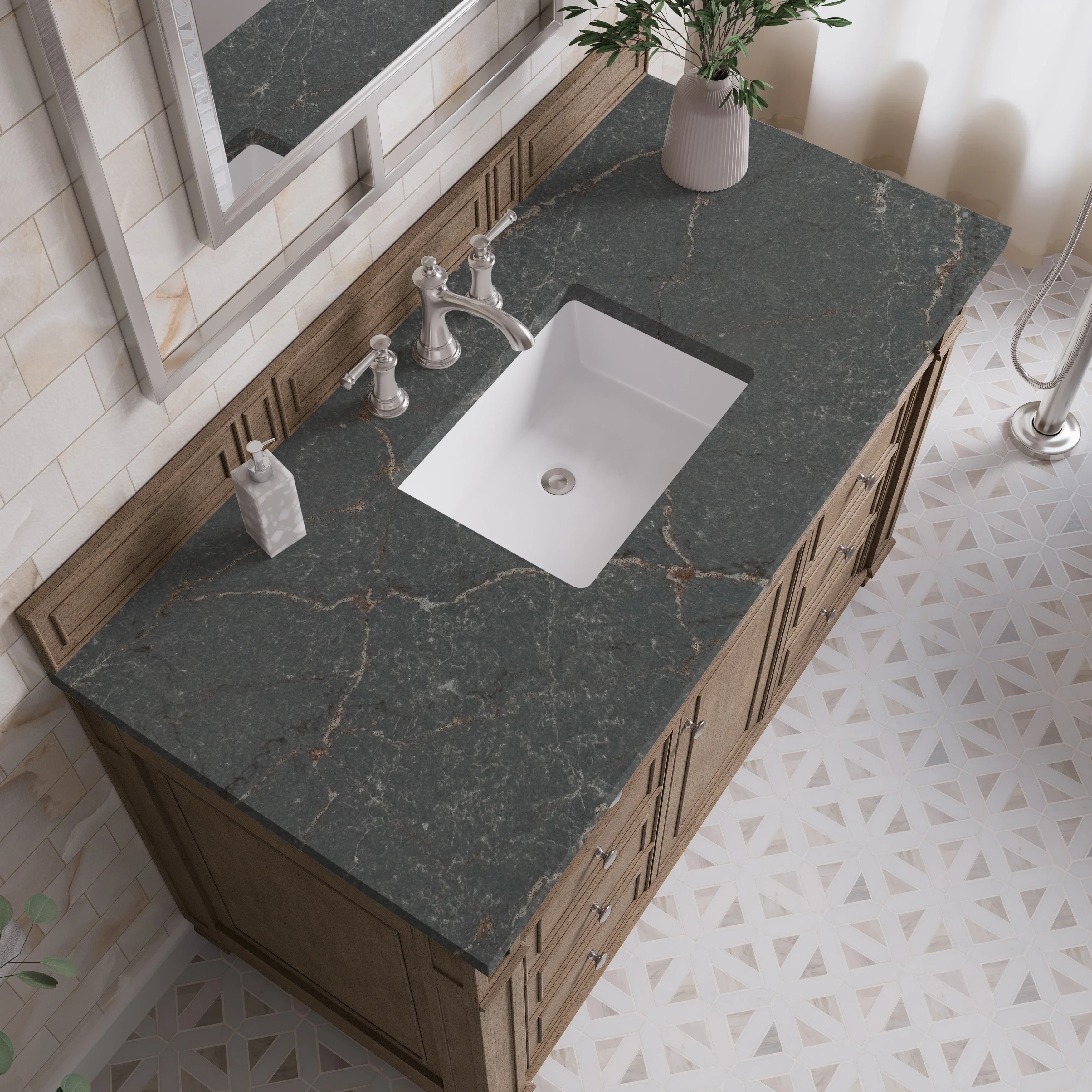 Bristol 48" Single Vanity, Whitewashed Walnut w/ 3 CM Parisien Bleu Silestone Top