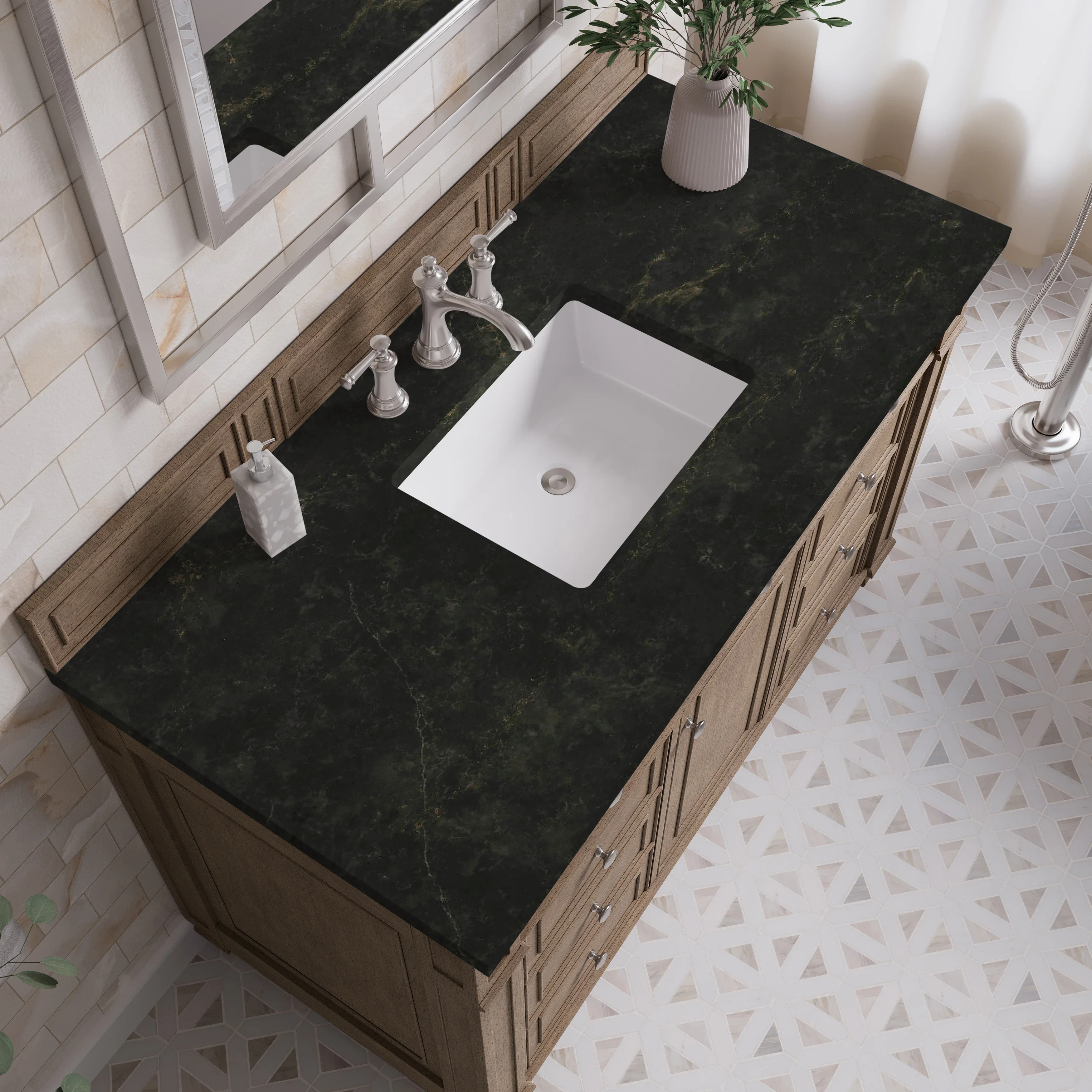 Bristol 48" Single Vanity, Whitewashed Walnut, w/ 3 CM Phantome Eclos Top