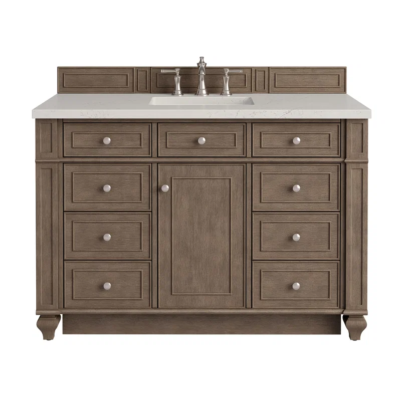 Bristol 48" Single Vanity, Whitewashed Walnut, w/ 3 CM Siberian Silestone Top