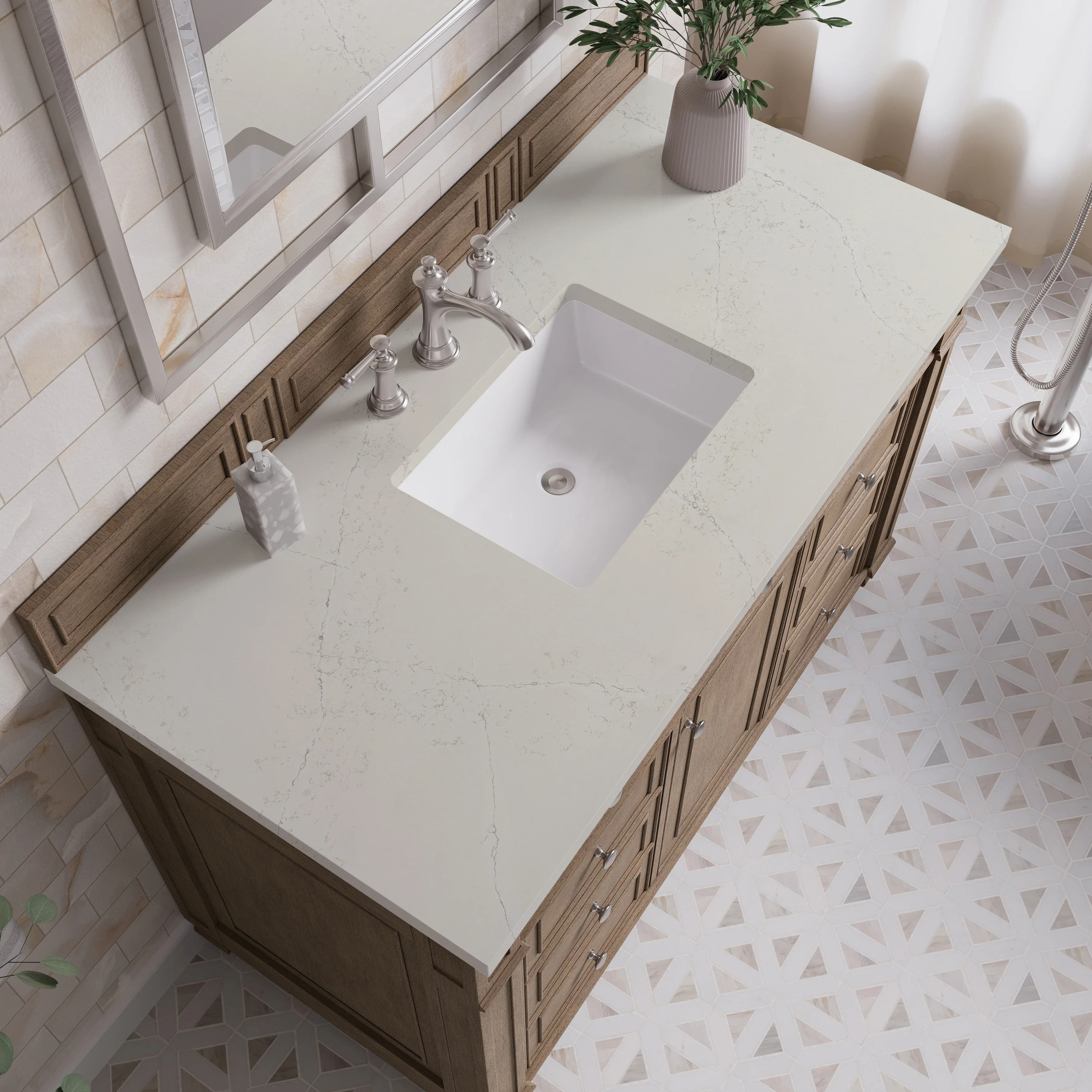 Bristol 48" Single Vanity, Whitewashed Walnut, w/ 3 CM Siberian Silestone Top
