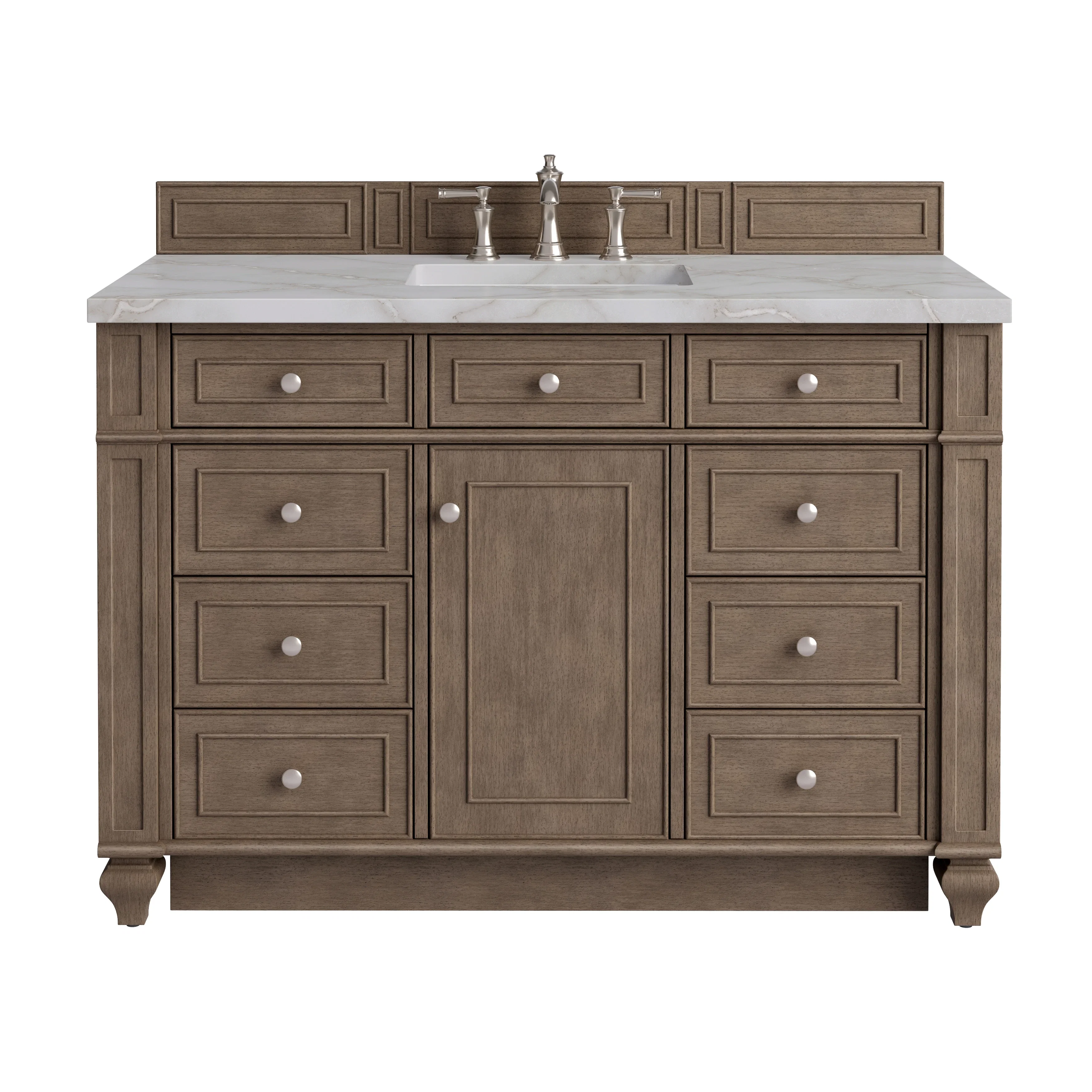 Bristol 48" Single Vanity, Whitewashed Walnut w/ 3 CM Victorian Silver Silestone Top