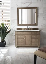 Bristol 48" Single Vanity, Whitewashed Walnut w/ 3 CM Eternal Jasmine Pearl Silestone Top w/ FreePower Wireless Charger