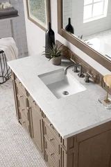 Bristol 48" Single Vanity, Whitewashed Walnut w/ 3 CM Eternal Jasmine Pearl Silestone Top w/ FreePower Wireless Charger