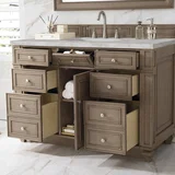 Bristol 48" Single Vanity, Whitewashed Walnut w/ 3 CM Victorian Silver Silestone Top w/ FreePower Wireless Charger