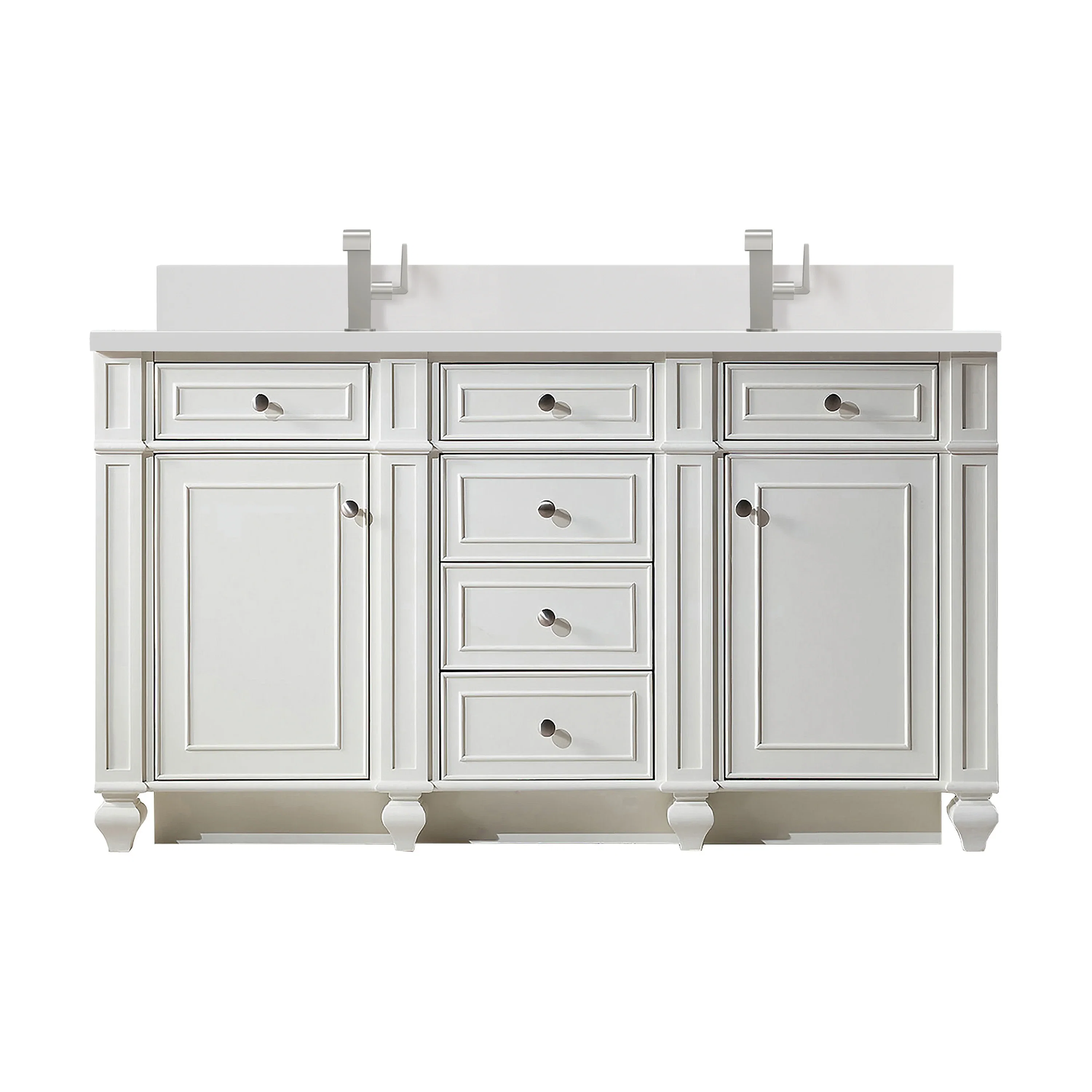 Bristol 60" Double Vanity, Bright White w/ Single Hole 3 CM White Zeus Silestone Top & Backsplash