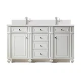 Bristol 60" Double Vanity, Bright White w/ Single Hole 3 CM White Zeus Silestone Top & Backsplash