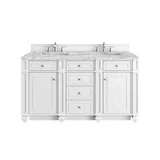 Bristol 60" Double Vanity, Bright White w/ 3 CM Carrara Marble Top
