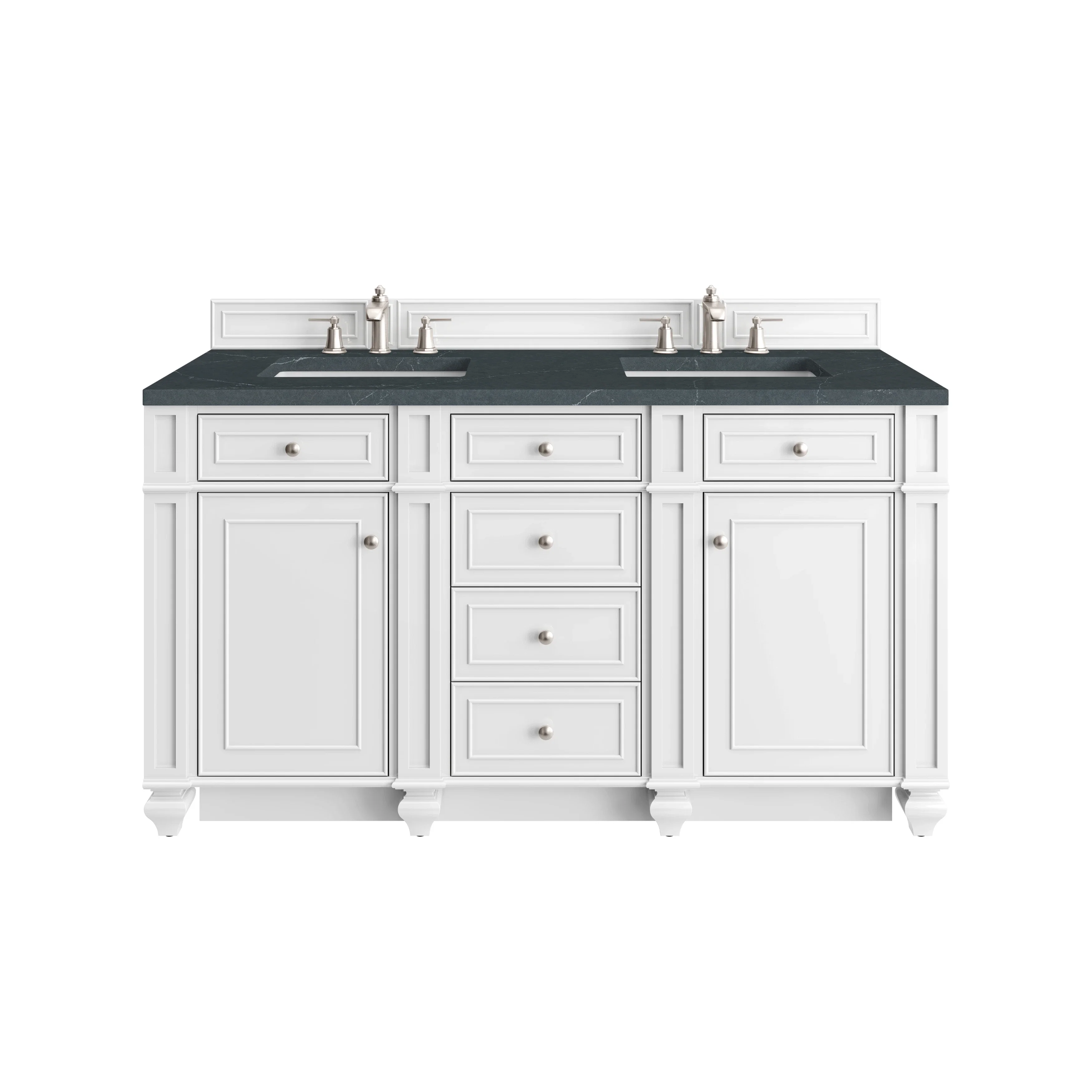 Bristol 60" Double Vanity, Bright White w/ 3 CM Charcoal Soapstone Silestone Top