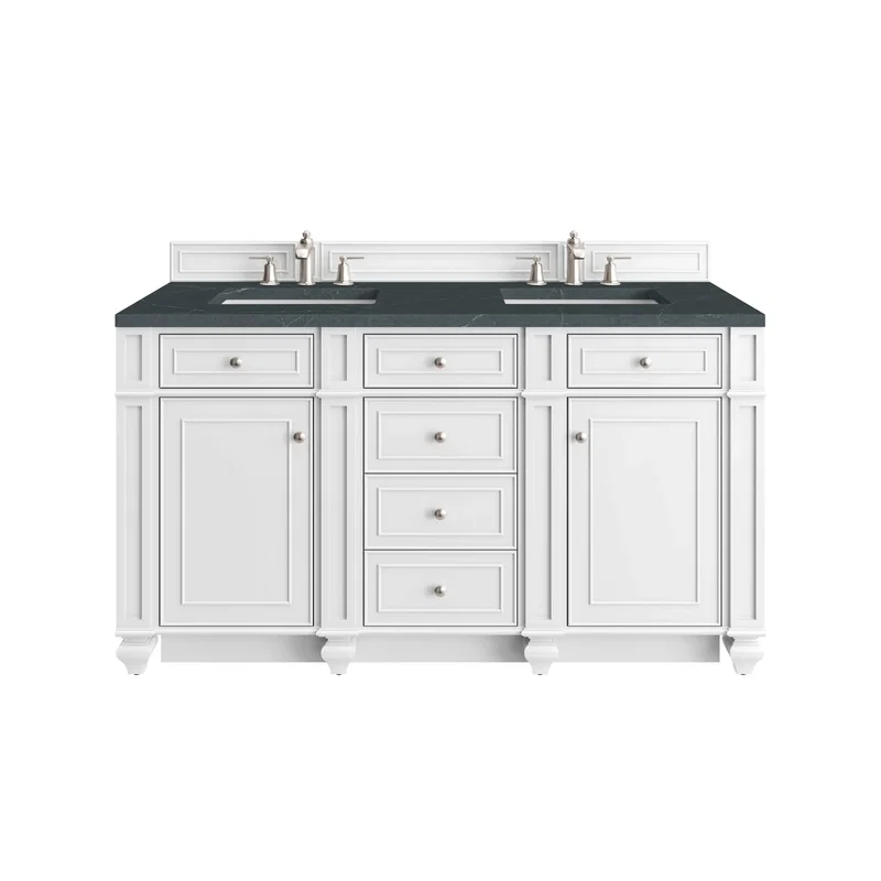 Bristol 60" Double Vanity, Bright White w/ 3 CM Charcoal Soapstone Silestone Top