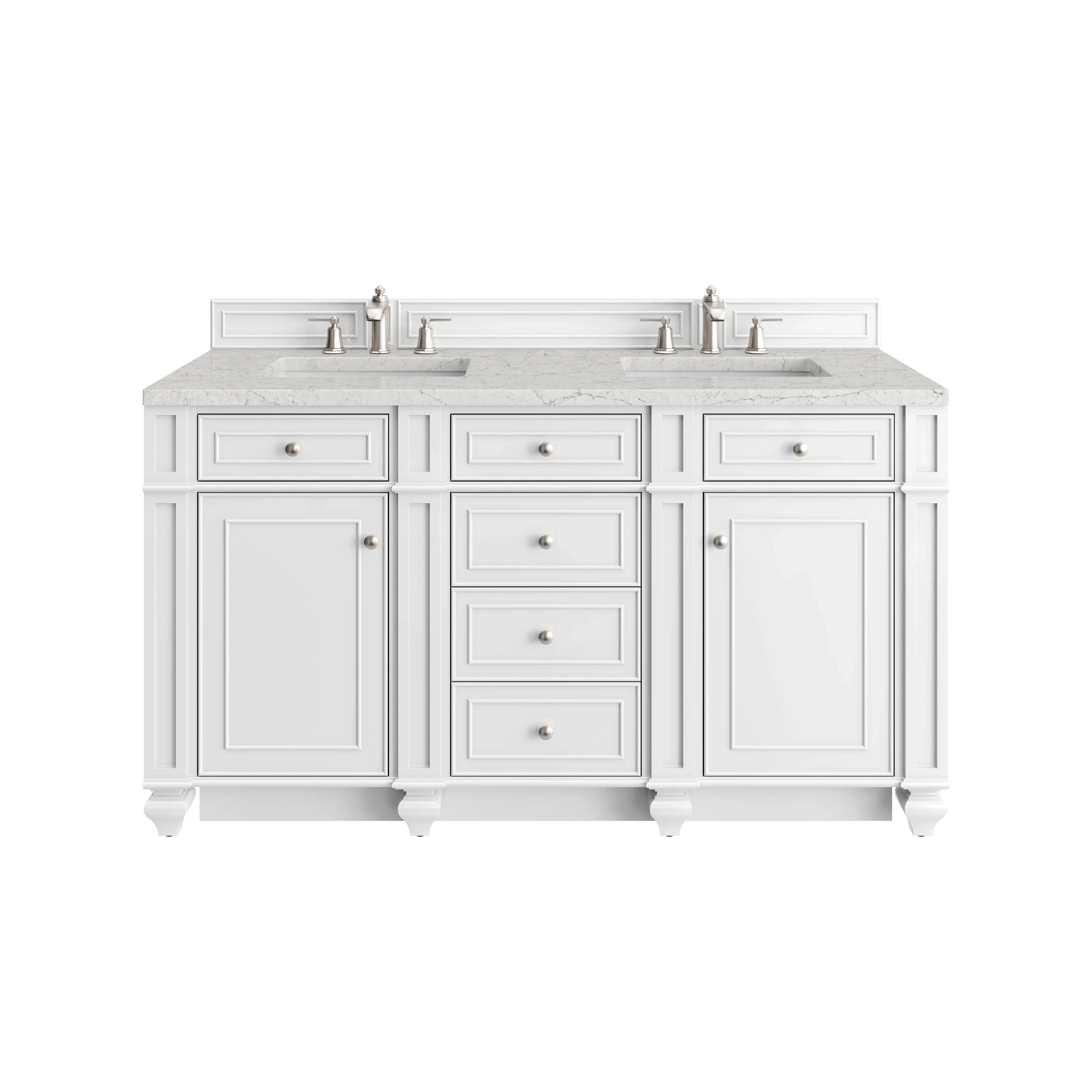 Bristol 60" Double Vanity, Bright White w/ 3 CM Eternal Jasmine Pearl Silestone Top
