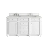 Bristol 60" Double Vanity, Bright White w/ 3 CM Eternal Jasmine Pearl Silestone Top