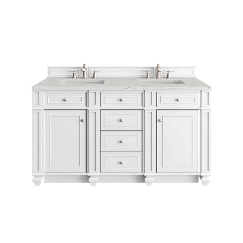 Bristol 60" Double Vanity, Bright White w/ 3 CM Eternal Jasmine Pearl Silestone Top