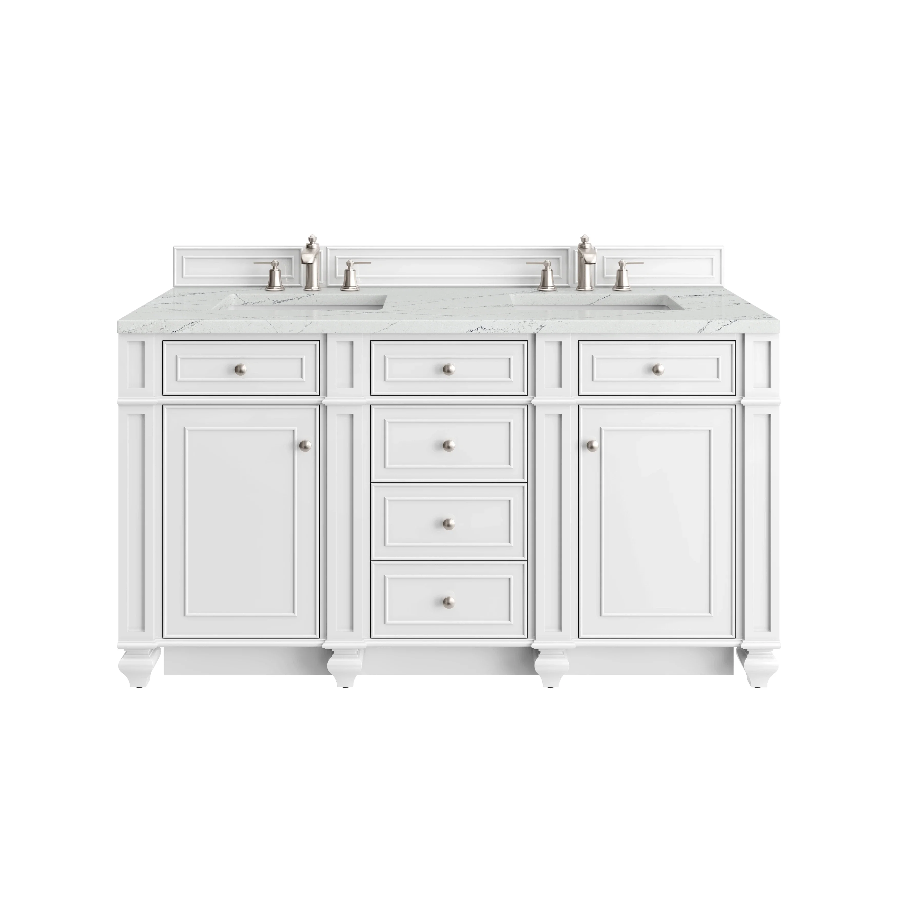 Bristol 60" Double Vanity, Bright White w/ 3 CM Ethereal Noctis Silestone Top