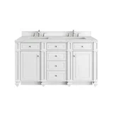 Bristol 60" Double Vanity, Bright White w/ 3 CM Ethereal Noctis Silestone Top