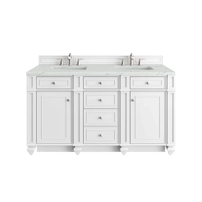 Bristol 60" Double Vanity, Bright White w/ 3 CM Ethereal Noctis Silestone Top