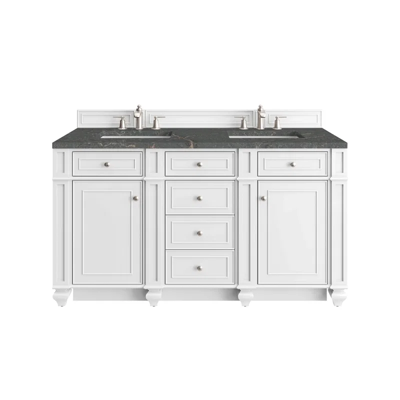 Bristol 60" Double Vanity, Bright White w/ 3 CM Parisien Bleu Silestone Top
