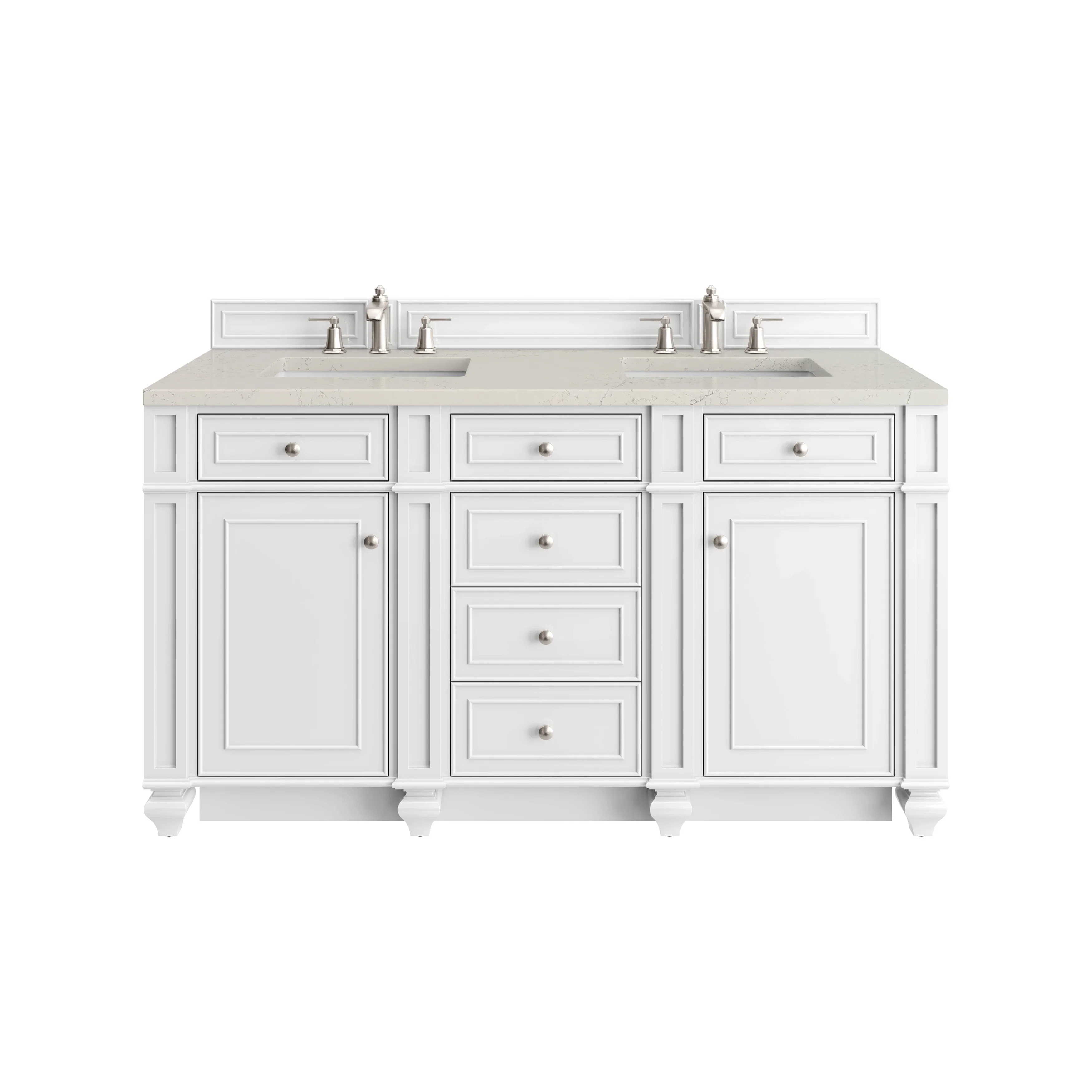 Bristol 60" Double Vanity, Bright White, w/ 3 CM Siberian Silestone Top