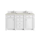Bristol 60" Double Vanity, Bright White, w/ 3 CM Siberian Silestone Top