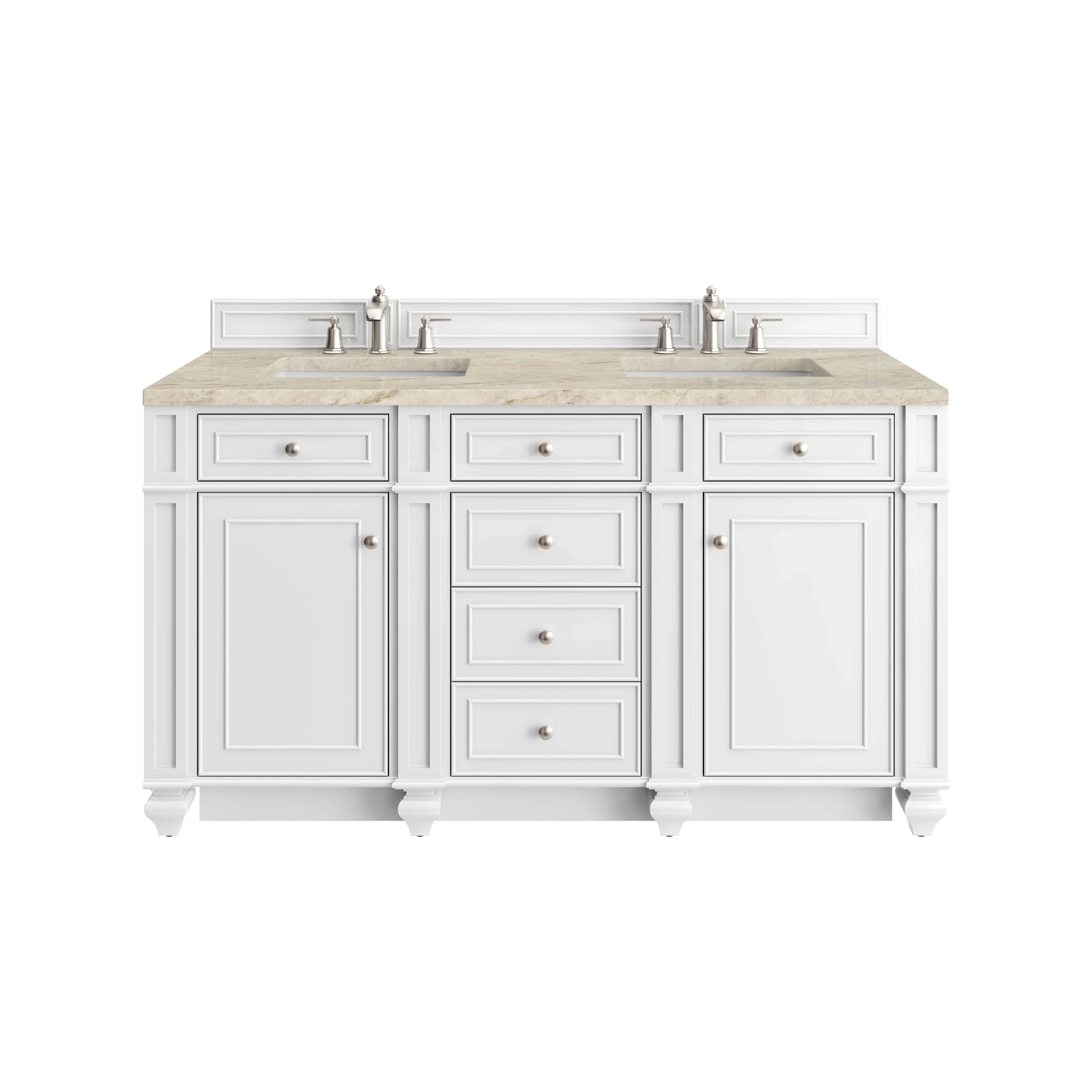 Bristol 60" Double Vanity, Bright White, w/ 3 CM Tajnar Eclos Top