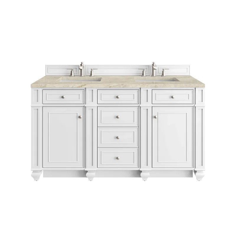 Bristol 60" Double Vanity, Bright White, w/ 3 CM Tajnar Eclos Top