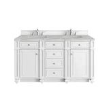 Bristol 60" Double Vanity, Bright White w/ 3 CM Victorian Silver Silestone Top