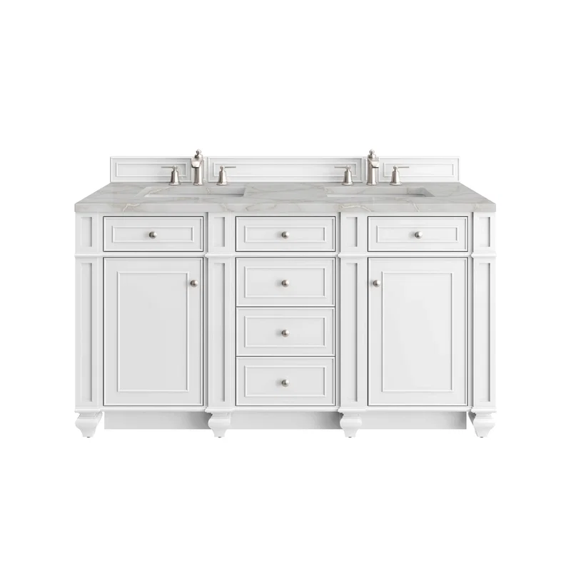 Bristol 60" Double Vanity, Bright White w/ 3 CM Victorian Silver Silestone Top