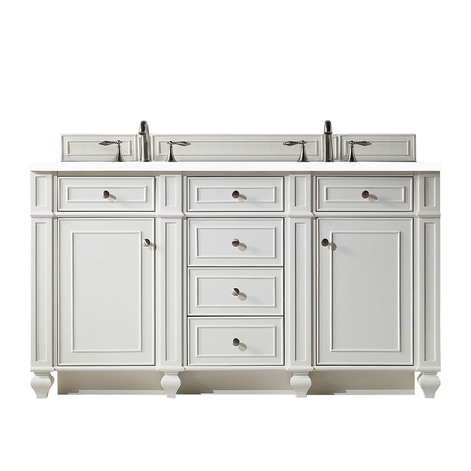 Bristol 60" Double Vanity, Bright White w/ 3 CM White Zeus Silestone Top