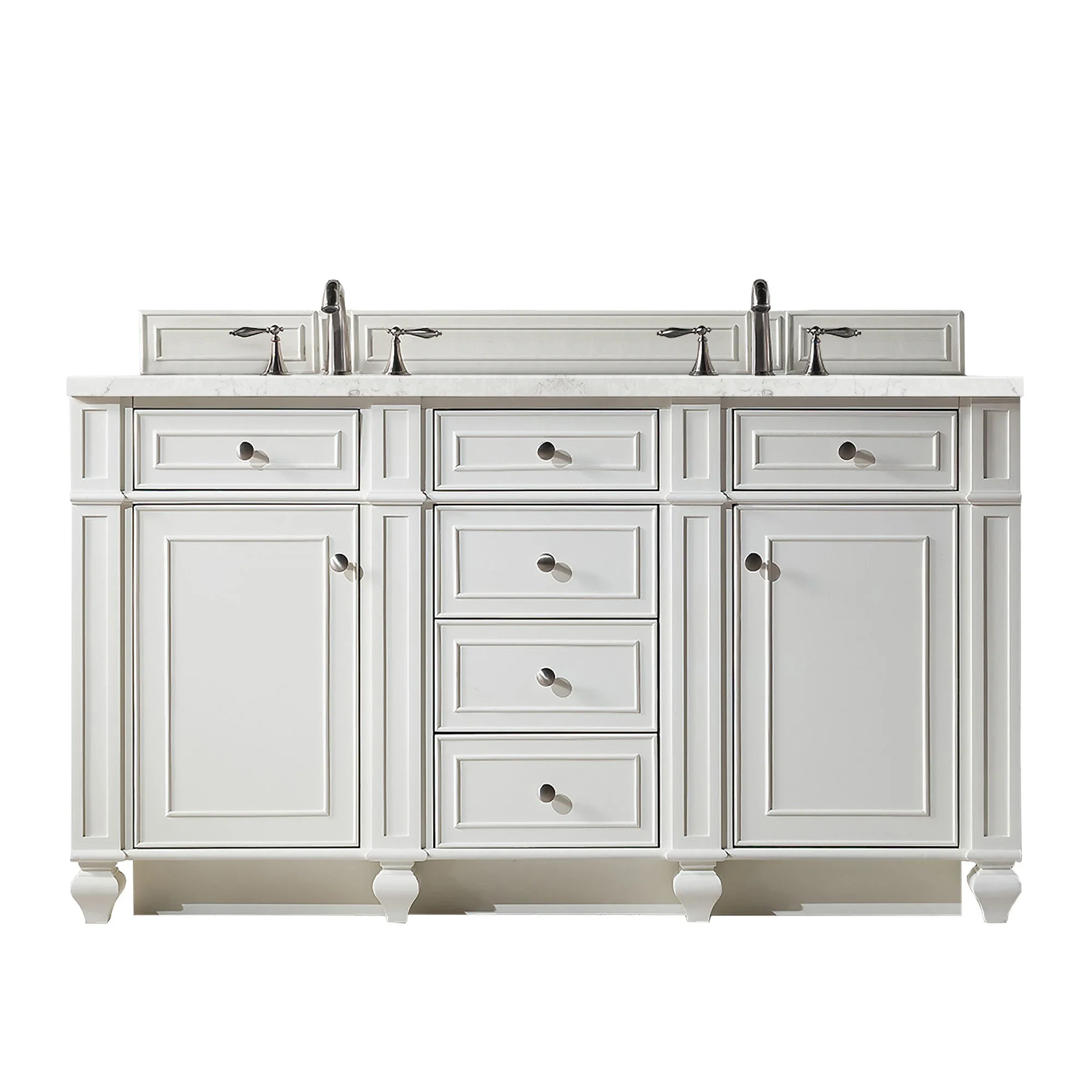 Bristol 60" Double Vanity, Bright White w/ 3 CM Eternal Jasmine Pearl Silestone Top w/FreePower Wireless Charger