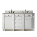 Bristol 60" Double Vanity, Bright White w/ 3 CM Eternal Jasmine Pearl Silestone Top w/FreePower Wireless Charger