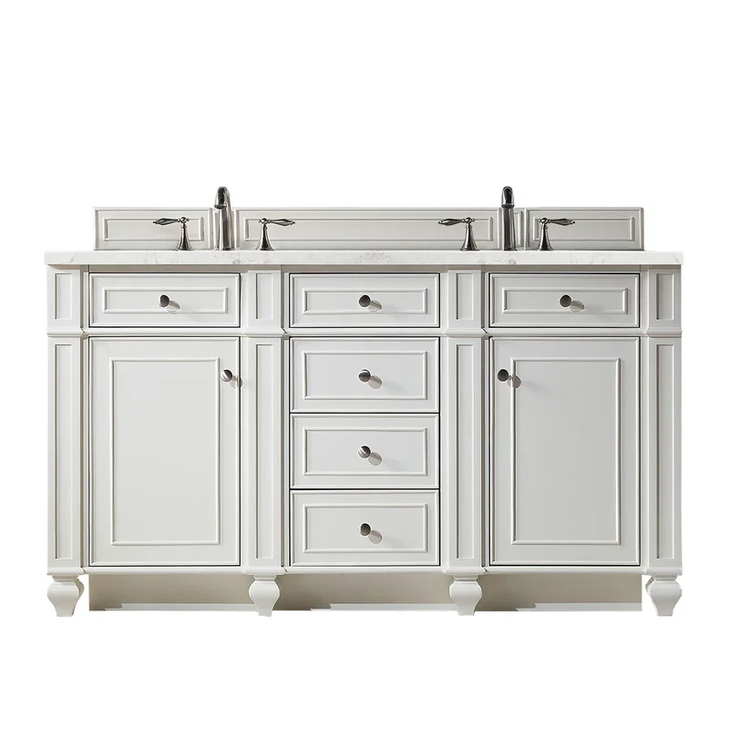 Bristol 60" Double Vanity, Bright White w/ 3 CM Eternal Jasmine Pearl Silestone Top w/FreePower Wireless Charger