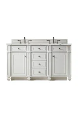 Bristol 60" Double Vanity, Bright White w/ 3 CM Ethereal Noctis Silestone Top w/FreePower Wireless Charger
