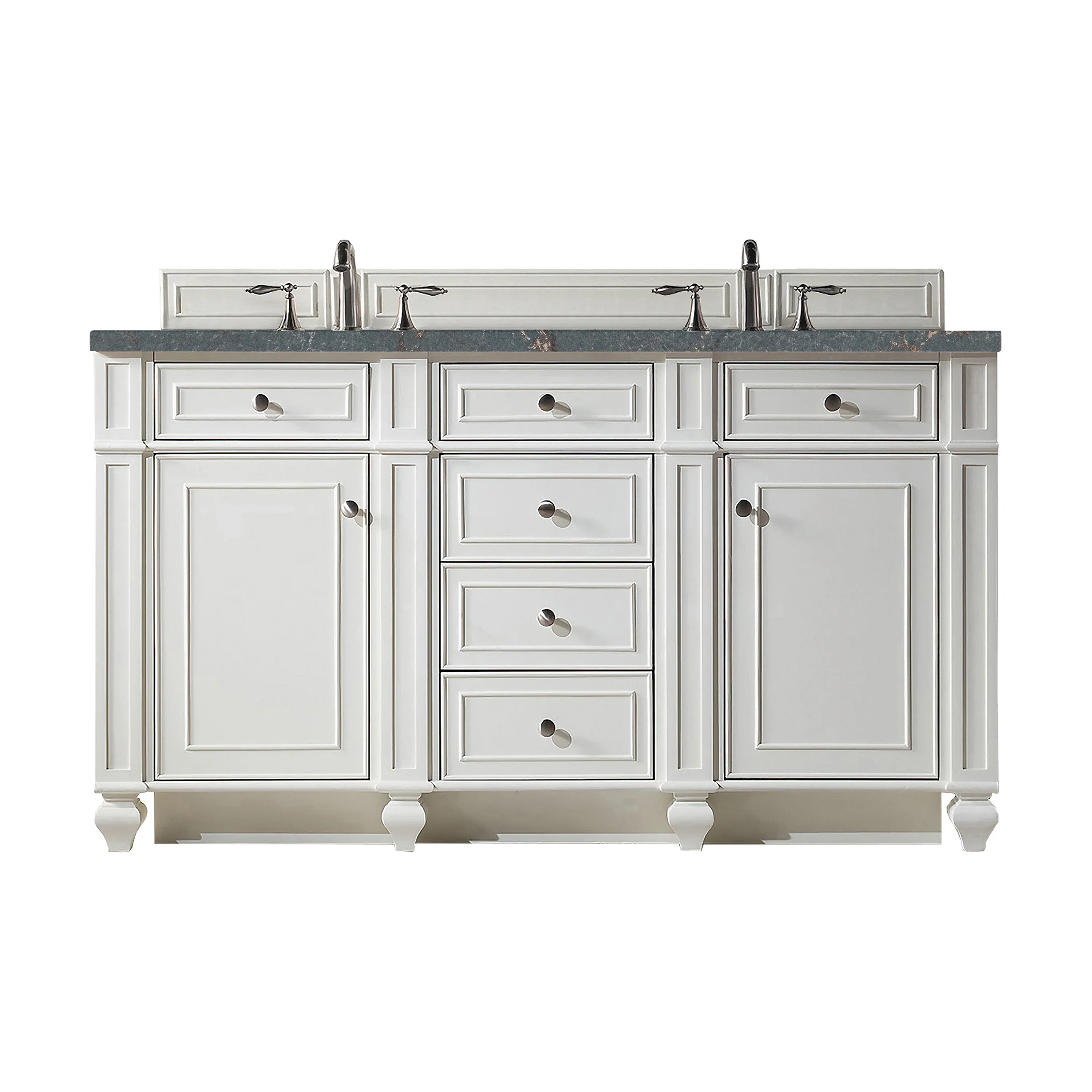 Bristol 60" Double Vanity, Bright White w/ 3 CM Parisien Bleu Silestone Top w/FreePower Wireless Charger