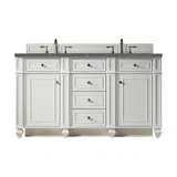 Bristol 60" Double Vanity, Bright White w/ 3 CM Parisien Bleu Silestone Top w/FreePower Wireless Charger