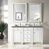 Bristol 60" Double Vanity, Bright White w/ 3 CM Parisien Bleu Silestone Top w/FreePower Wireless Charger