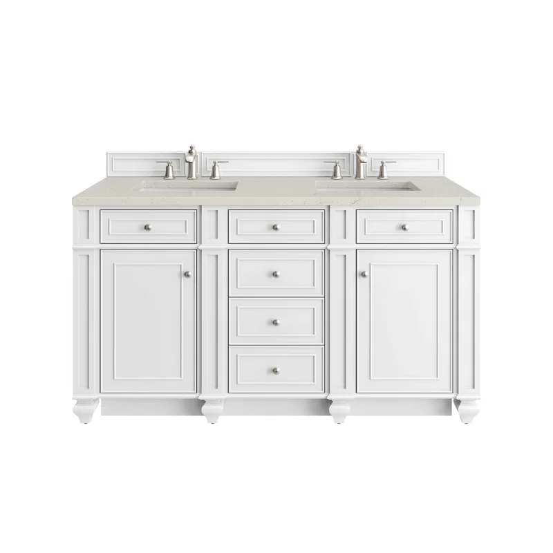 Bristol 60" Double Vanity, Bright White, w/ 3 CM Siberian Silestone Top w/FreePower Wireless Charger