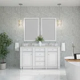 Bristol 60" Double Vanity, Bright White, w/ 3 CM Siberian Silestone Top w/FreePower Wireless Charger