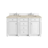 Bristol 60" Double Vanity, Bright White, w/ 3 CM Tajnar Eclos Top w/FreePower Wireless Charger