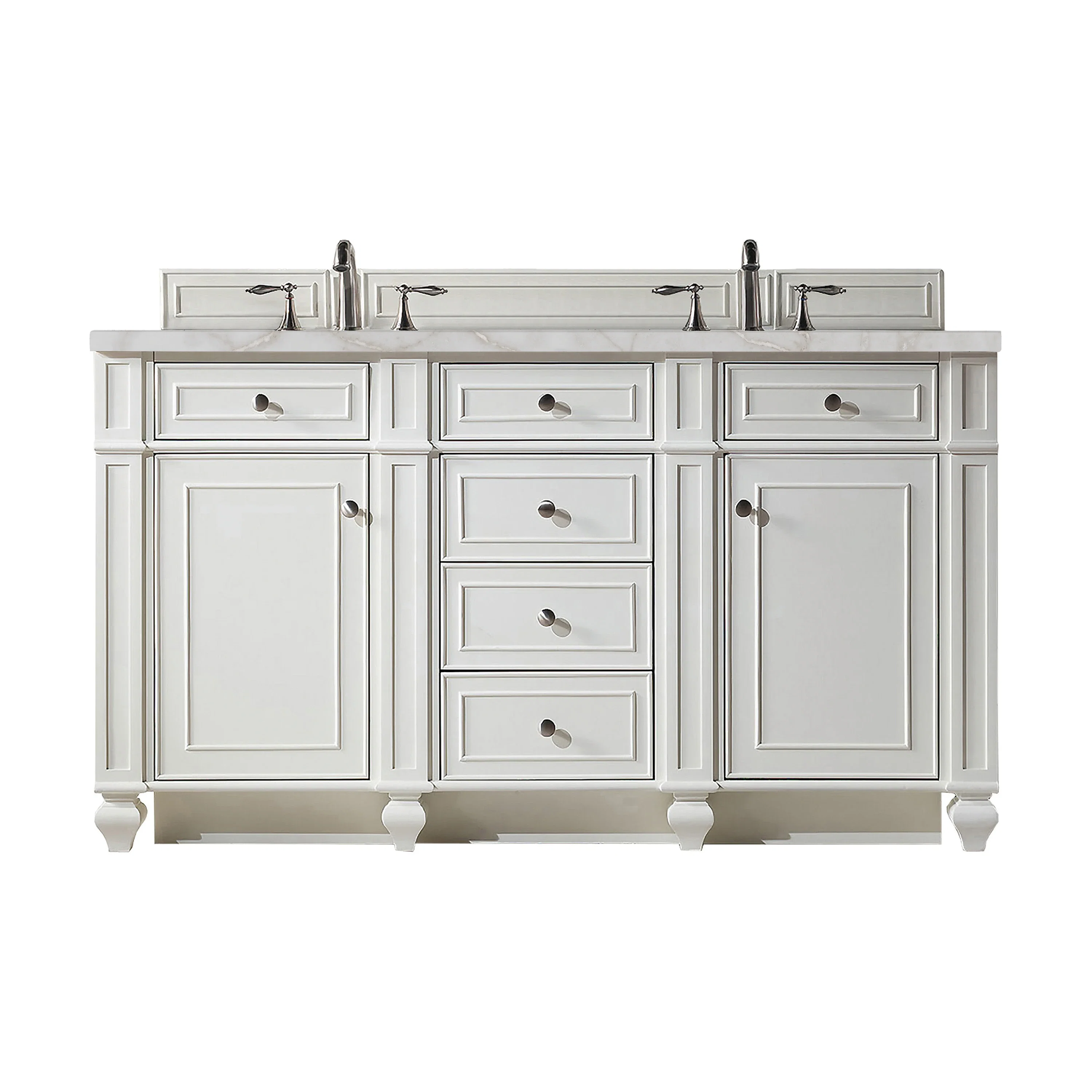 Bristol 60" Double Vanity, Bright White w/ 3 CM Victorian Silver Silestone Top w/FreePower Wireless Charger
