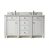 Bristol 60" Double Vanity, Bright White w/ 3 CM Victorian Silver Silestone Top w/FreePower Wireless Charger