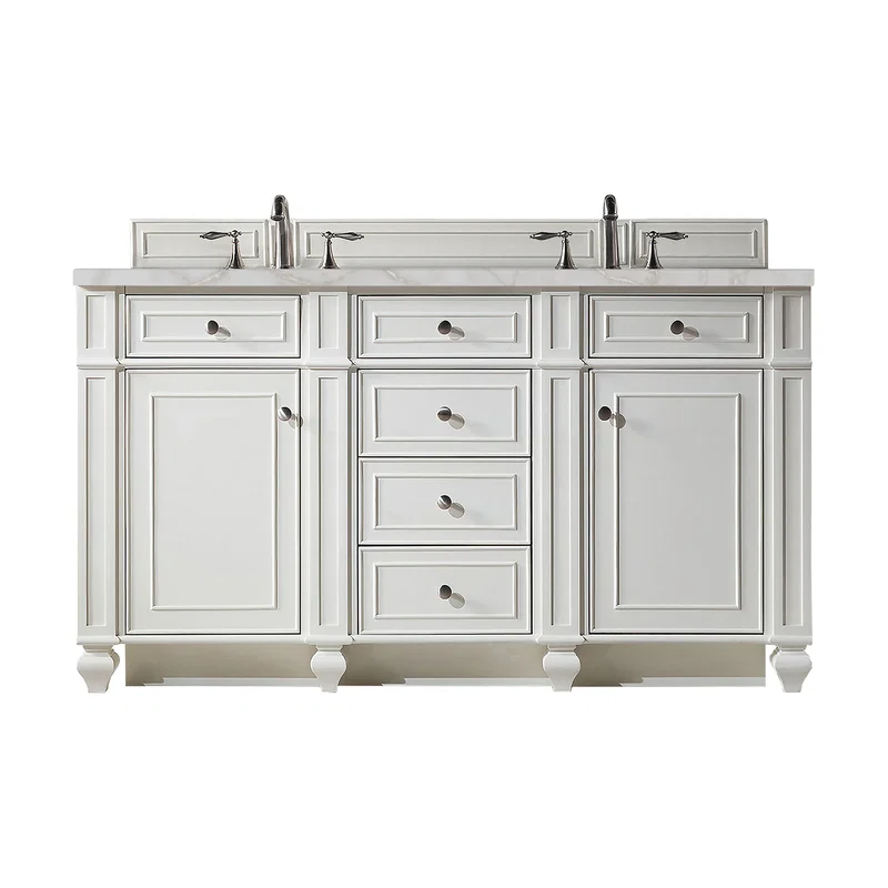Bristol 60" Double Vanity, Bright White w/ 3 CM Victorian Silver Silestone Top w/FreePower Wireless Charger