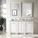 Bristol 60" Double Vanity, Bright White w/ 3 CM Victorian Silver Silestone Top w/FreePower Wireless Charger