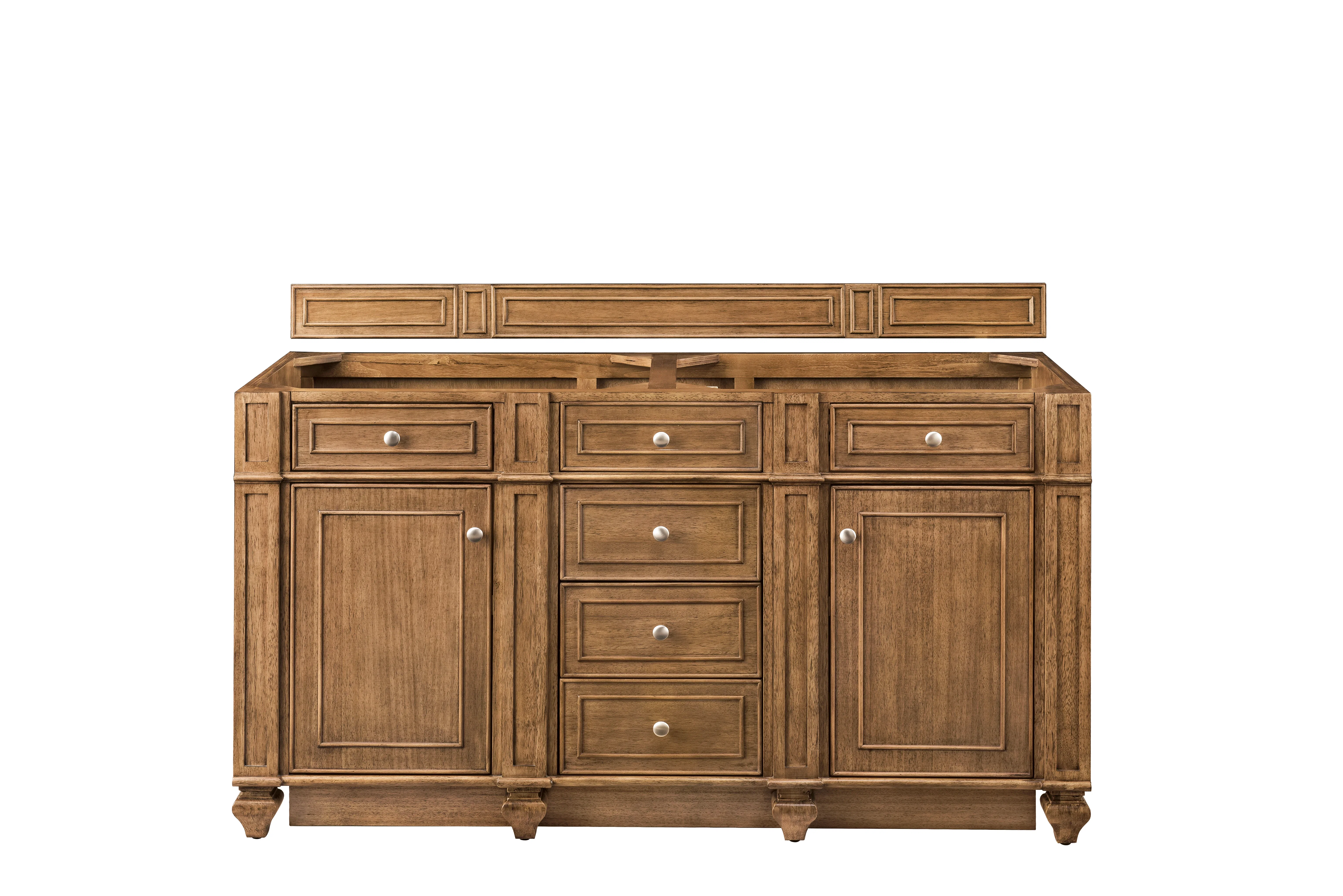 Bristol 60" Double Vanity Cabinet, Saddle Brown