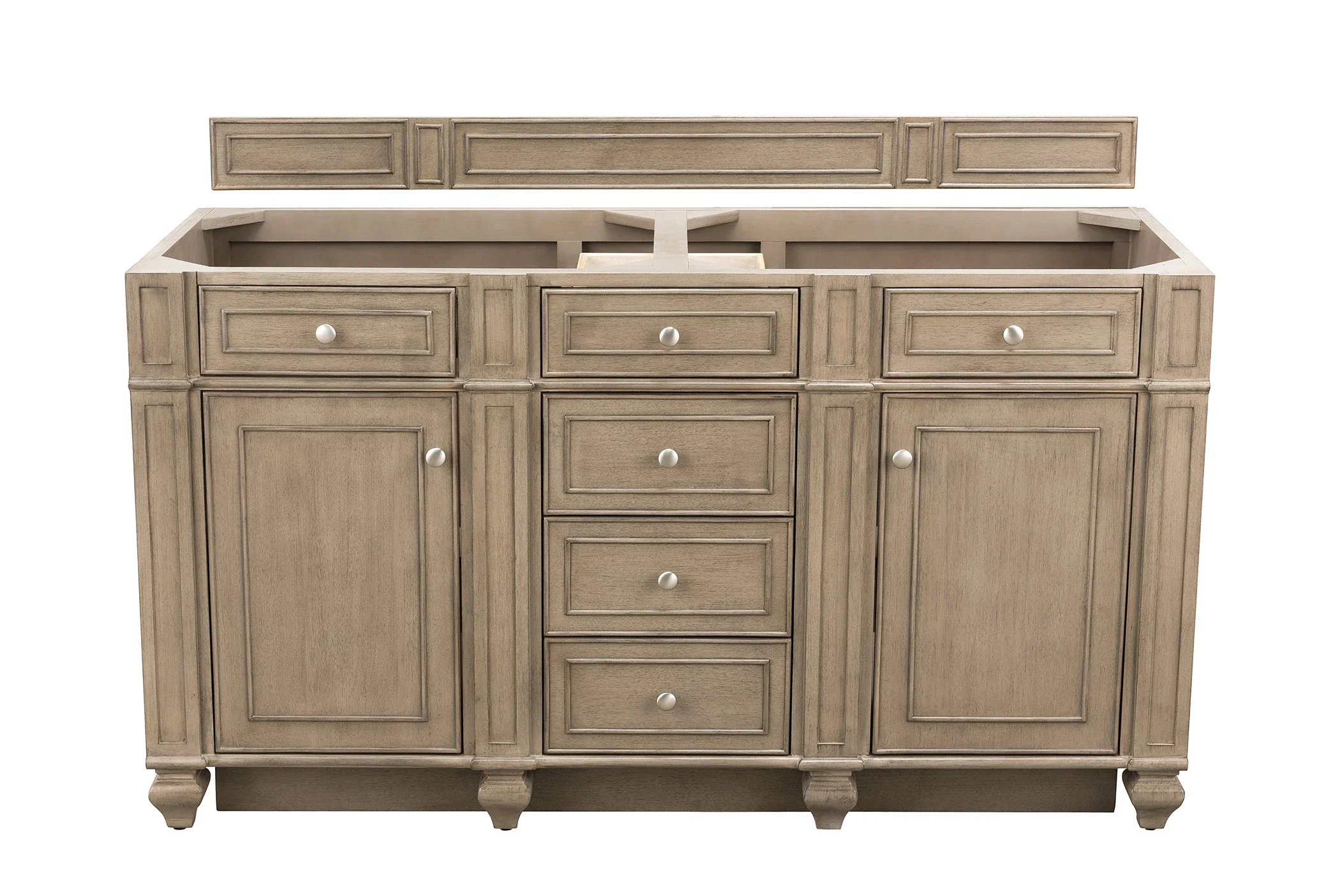 Bristol 60" Double Vanity Cabinet, Whitewashed Walnut