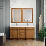 Bristol 60" Double Vanity, Saddle Brown w/ Single Hole 3 CM White Zeus Silestone Top & Backsplash